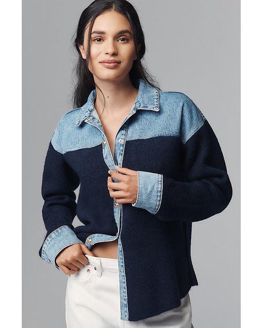 Pilcro Blue Mixed Media Knit Denim Jacket