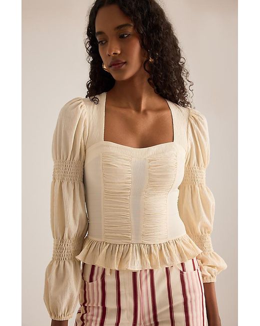 laagam Natural Mary Textured Puff-Sleeve Blouse