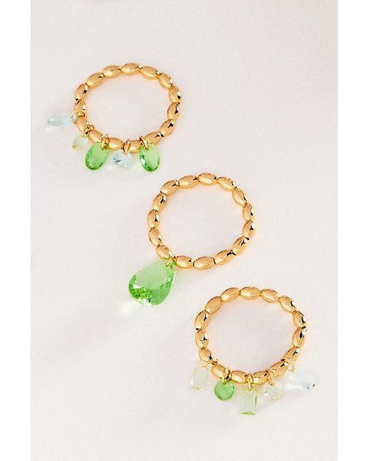 By Anthropologie Green Crystal Stretch Rings, Set Of 3