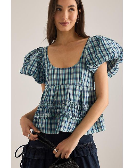 Damson Madder Blue Summer Joy Puff-Sleeve Blouse