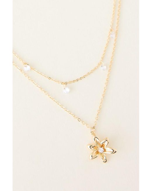 By Anthropologie Natural Plated Layered Floral Necklace