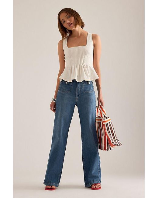 PAIGE Blue Anessa Patch Pocket Wide-Leg Jeans