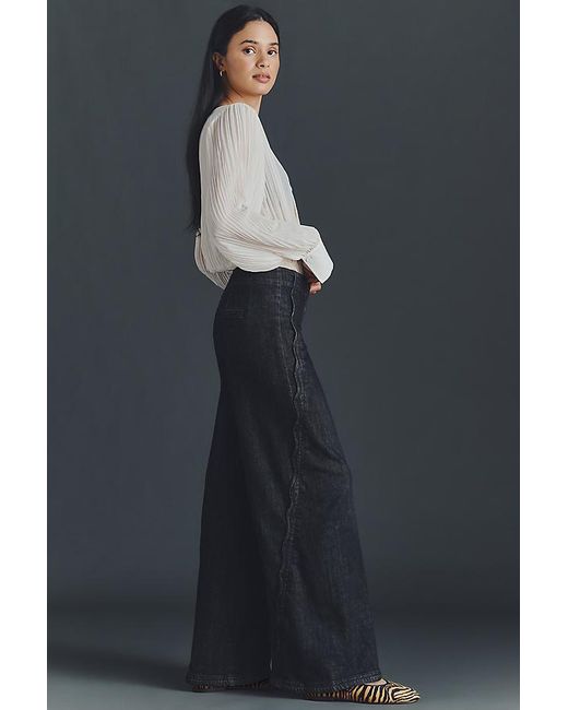 Maeve Black Scallop High-Rise Wide-Leg Jeans