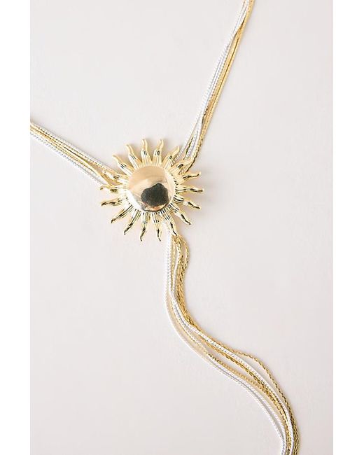 By Anthropologie White Plated Sunflower Y Necklace