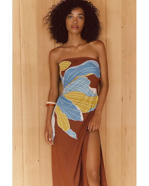 Celandine Brown The Aliza Strapless Linen-Blend Maxi Dress