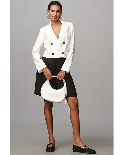 Maeve Black Linen Double-breasted Cropped Blazer