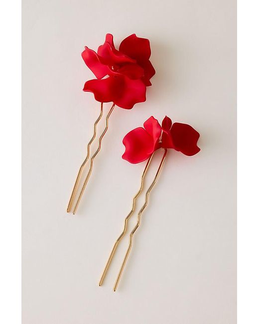 Anthropologie Pink 3D Floral Hair Pins, Set Of 2