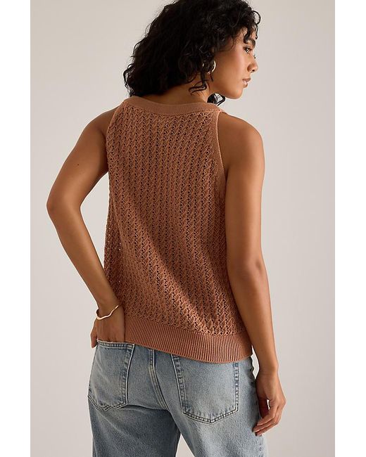 Varley Blue Alessia Pointelle Knit Tank Cotton Top