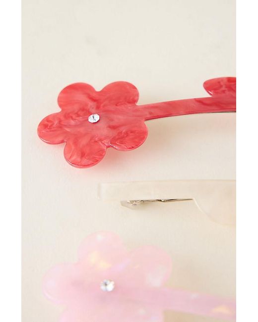Anthropologie Pink Flower Barrette Hair Clips, Set Of 4