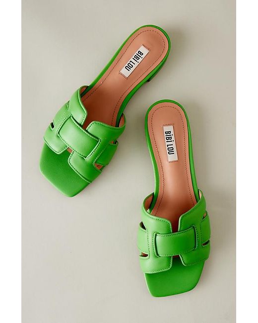 Bibi Lou Green Holly Leather Slide Sandals