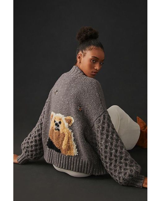 Anthropologie Black Pilcro Bear Cardigan Sweater
