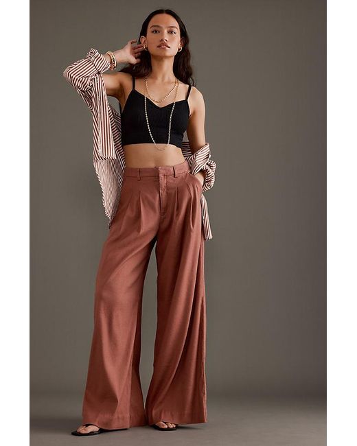 Maeve Brown The Avery Pleated Wide-leg Trousers By : Linen Edition