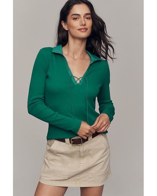 Maeve Green Lace-Up Long Sleeve Shirt