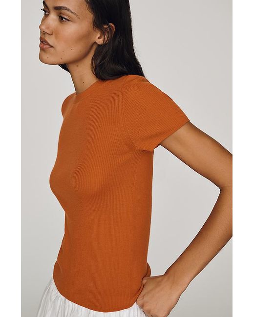 Maeve Orange Short-Sleeve Cashmere Jumper