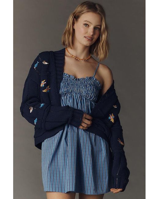 Maeve Blue Fish Embroidered Cardigan