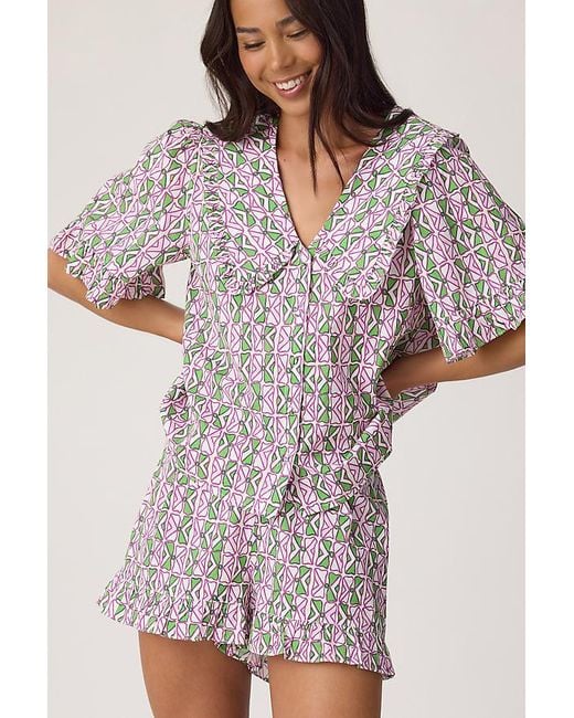 It's 9pm Pink Luna Bespa Ruffle 100% Cotton Short Pyjama Set