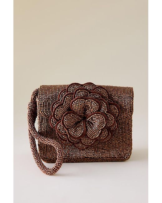 By Anthropologie Brown Beaded Wristlet
