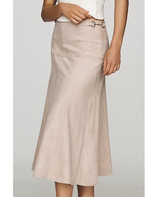 Maeve Natural Faux-Suede Waisted Midi Skirt
