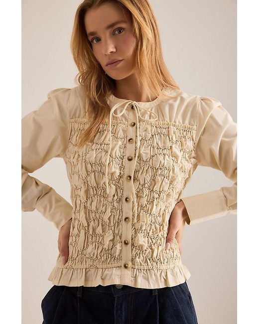 Damson Madder Blue Elliana Smocked Cardigan