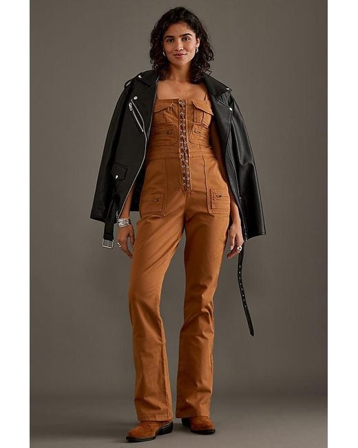 GOOD AMERICAN Brown Utility Lace-Up Jumpsuit