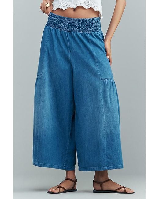 Pilcro Blue Pull-On High-Rise Crop Wide-Leg Jeans