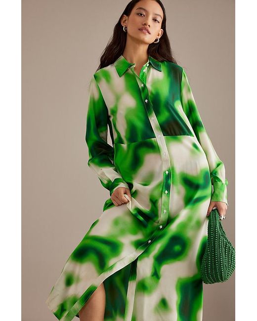SELECTED Green Claudine Printed Maxi Shirt Dress
