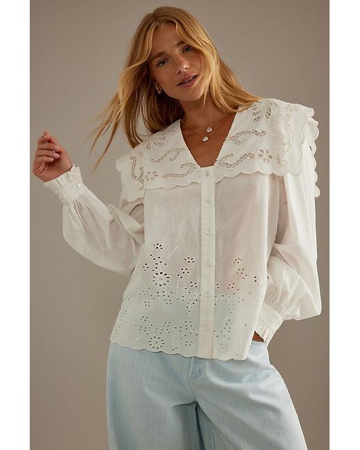 Anthropologie Natural Cotton Broderie Blouse