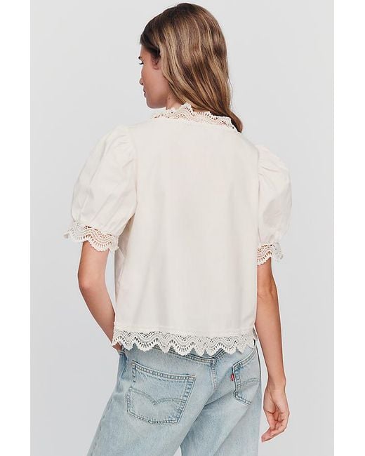 By Anthropologie White 100% Cotton Lace Detail Blouse
