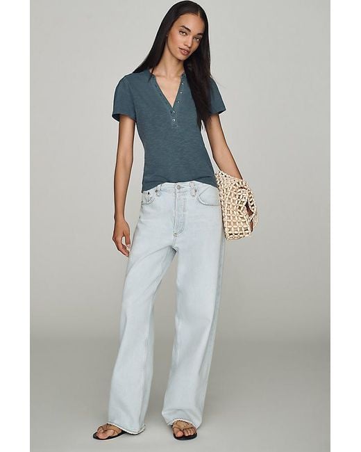 Pilcro Blue Cotton Henley Top