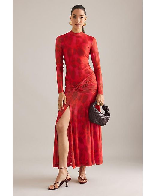 Bardot Red Lea Floral Mesh Midi Dress