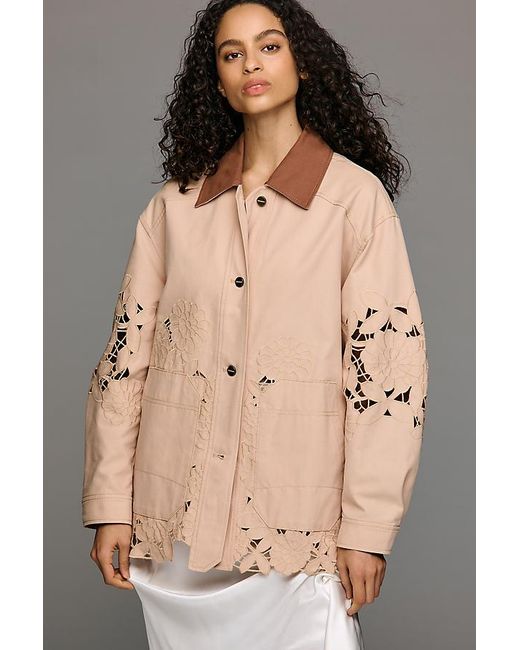 By Anthropologie Natural Floral Cutwork Barn Jacket