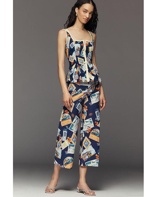 Maeve Multicolor Sleeveless Square-Neck Peplum Tank Top