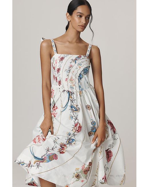 Maeve White Tie-Strap Printed Midi Dress