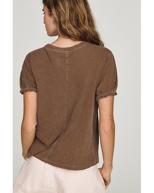 Pilcro Brown The Bennie Cotton-Slub Crew-Neck T-Shirt By Puff-Sleeve Edition