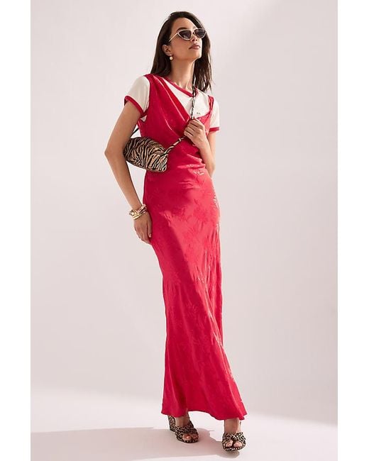 By Anthropologie Red Mindy Floral Jacquard Scarf-Neck Maxi Dress