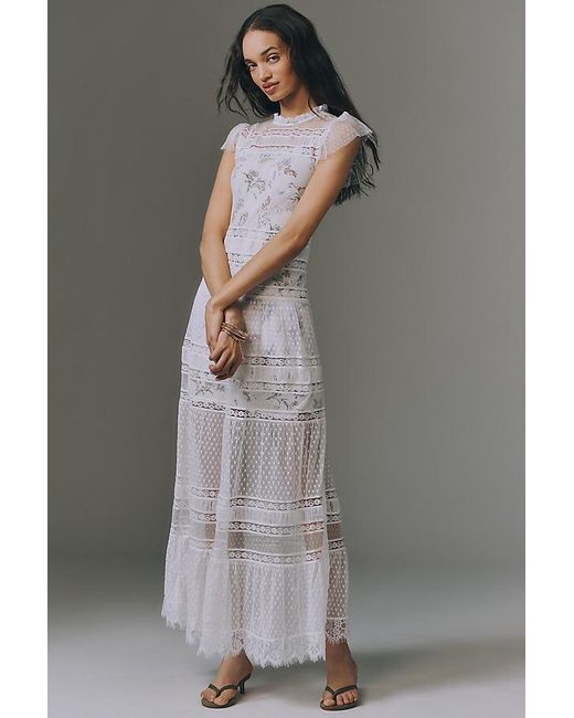 By Anthropologie Gray Lace Twofer Maxi Dress
