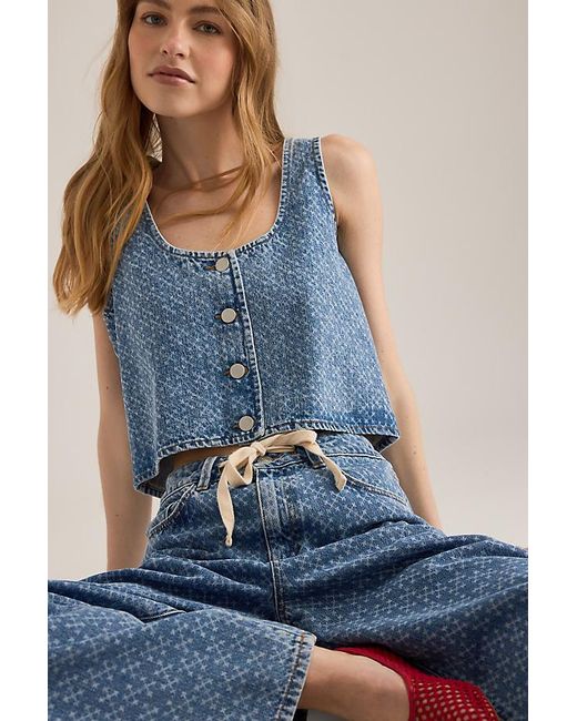 seventy + mochi Blue Kane Laser Button-Front Denim Vest