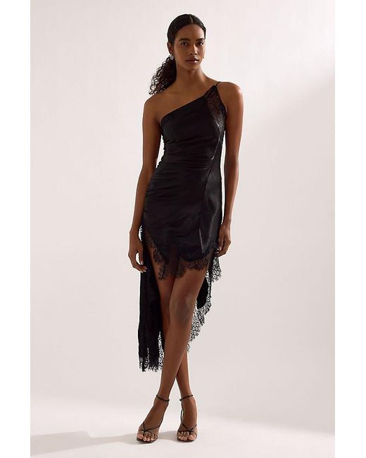 Anthropologie Black Bardot Rayner Asymmetric Lace-Trim Midi Dress