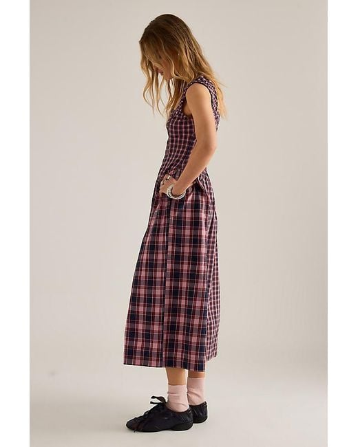 Damson Madder Red Mallory Check Midi Dress