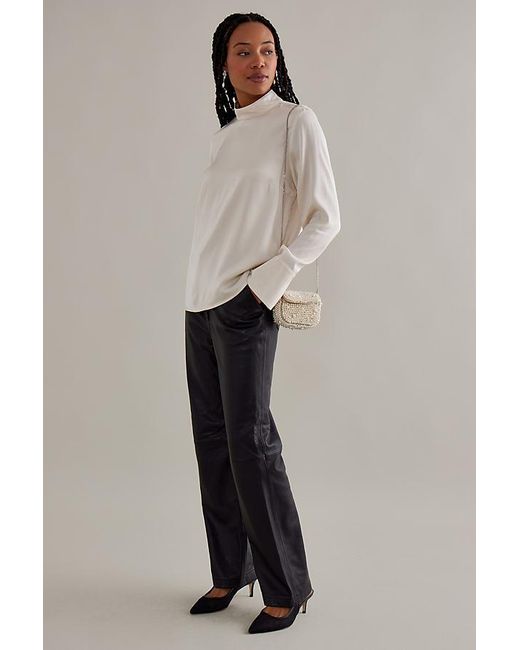 SELECTED White Ivy Mock Neck Long-sleeve Satin Top