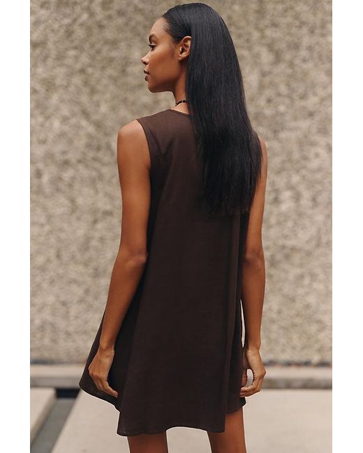 Celandine Brown Easy Linen-Blend Scoop Mini Dress