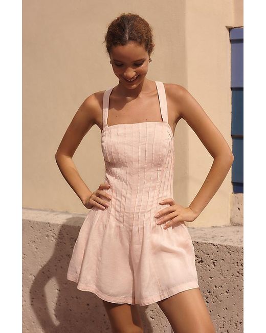 By Anthropologie Natural Linen Pintuck Playsuit