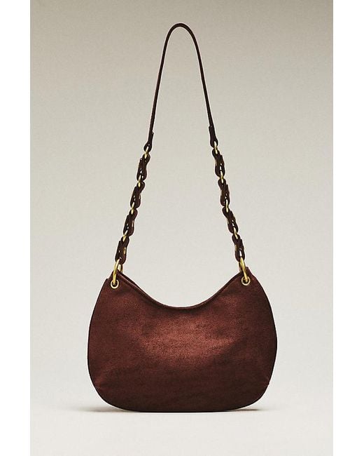 By Anthropologie Brown Faux-Suede Circular Shoulder Bag