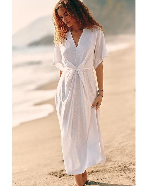 Celandine White Long-Sleeve Ruched Maxi Dress