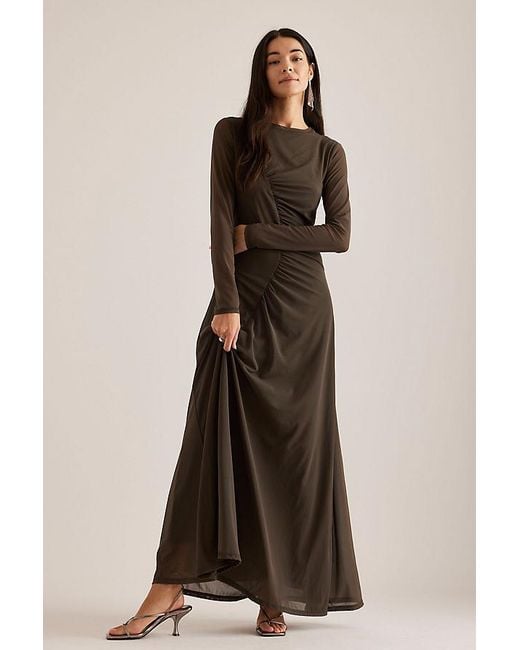 Samsøe & Samsøe Brown Saandrea Ruched Mesh Maxi Dress