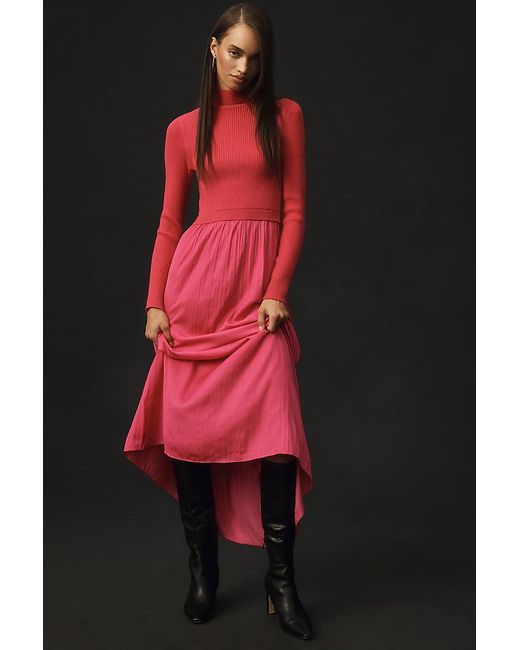 Anthropologie Red The Thea High-neck Mockable Maxi Jumper Dress