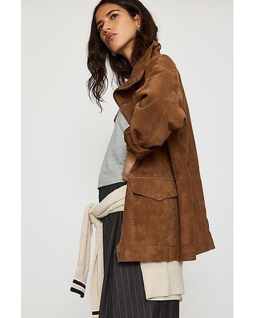 By Anthropologie Brown Suede Funnel-Neck Jacket