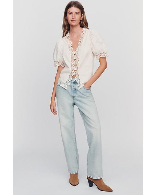 By Anthropologie White 100% Cotton Lace Detail Blouse