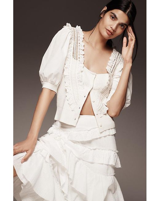 Pilcro White Crafted Bib Jumper: Puff-Sleeve Edition
