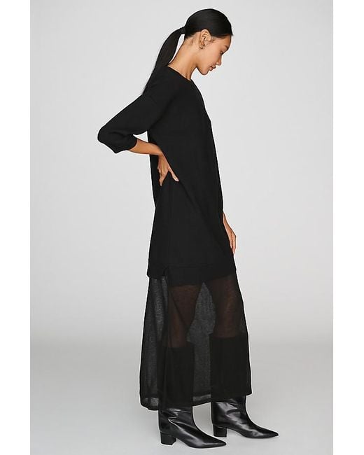 By Anthropologie Black Twofer Sheer Knit Midi Dress